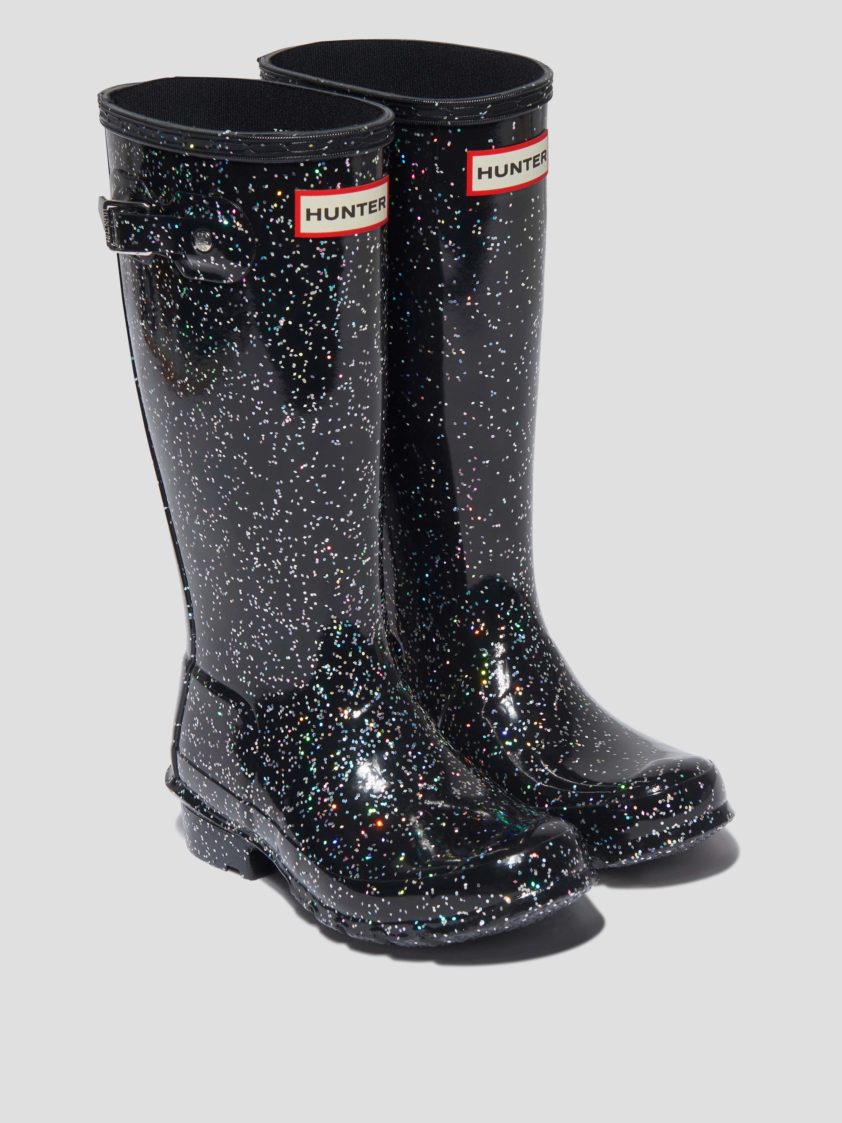 Hunter Kids Original Giant Glitter Wellingon Boots in Black