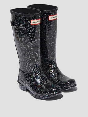Hunter Kids Original Giant Glitter Wellingon Boots in Black