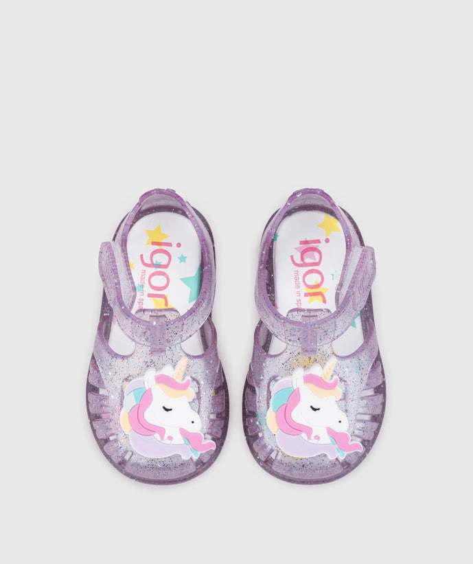 Igor Girl's Tobby Unicornio Sandals - Tr.Malva Multi Glitter