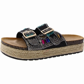 Kaylum Womens Rhinestone Espadrille Slide Sandals