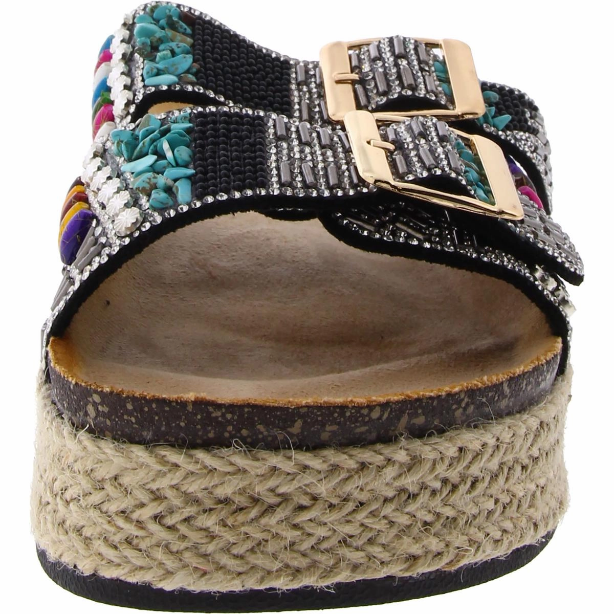 Kaylum Womens Rhinestone Espadrille Slide Sandals
