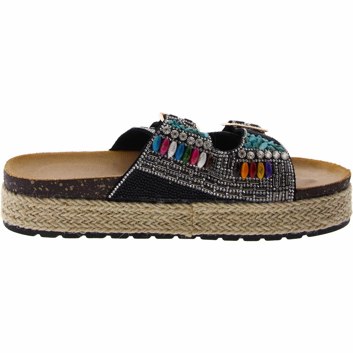 Kaylum Womens Rhinestone Espadrille Slide Sandals