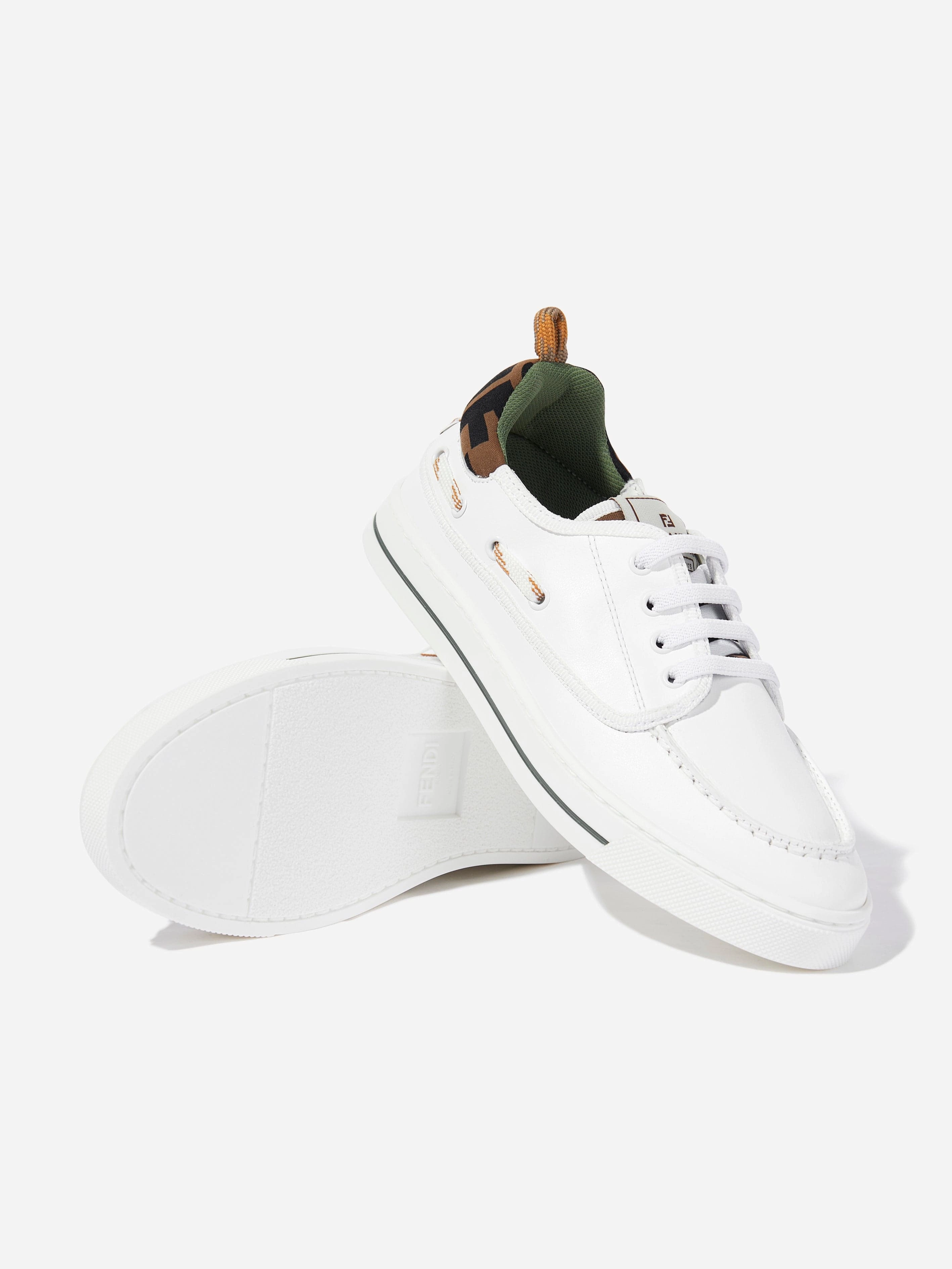 Kids Leather and Jacquard Trainers in White
