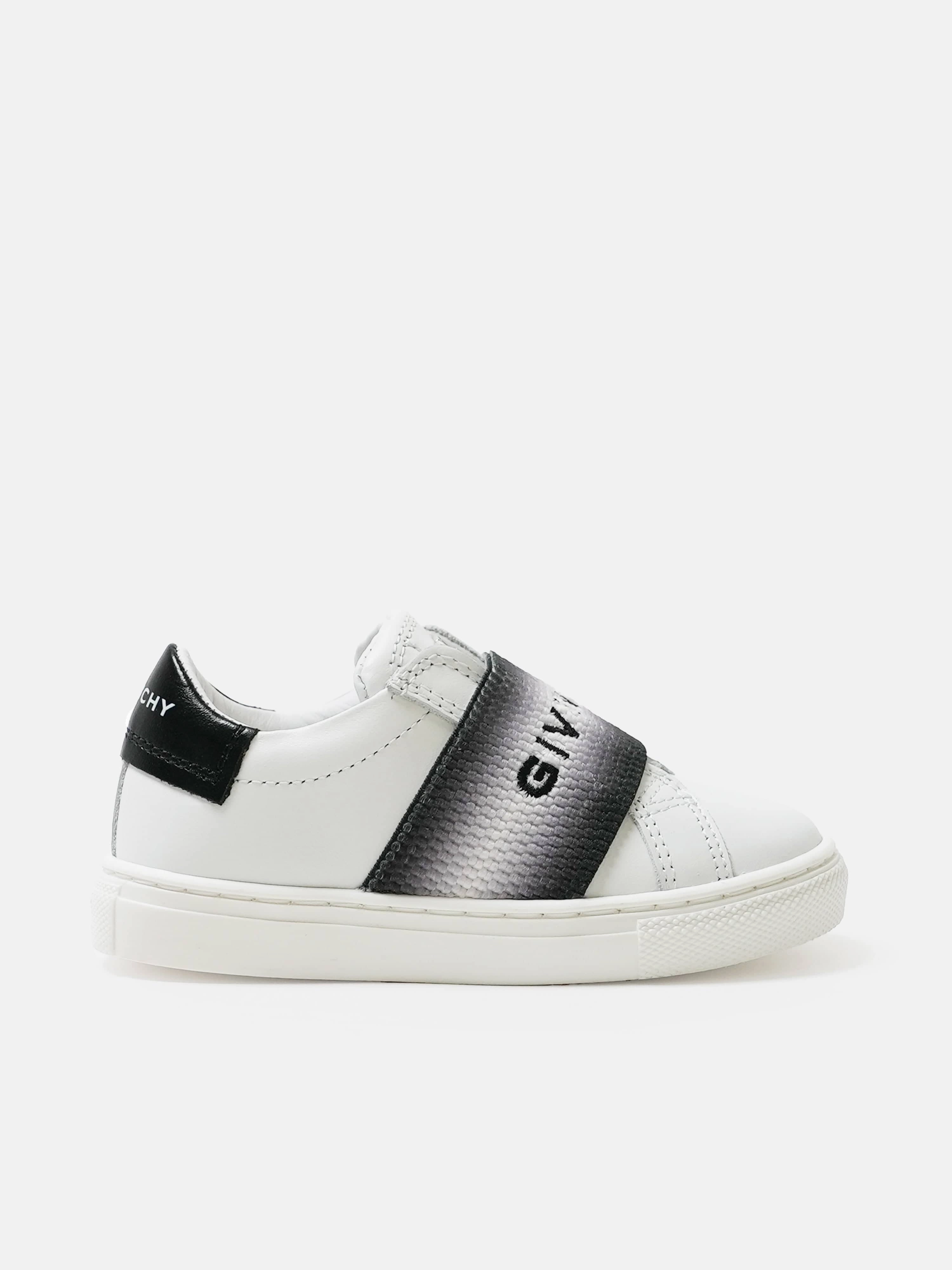 Kids Leather Embroidered Logo Trainers in Black