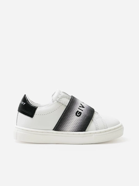Kids Leather Embroidered Logo Trainers in Black