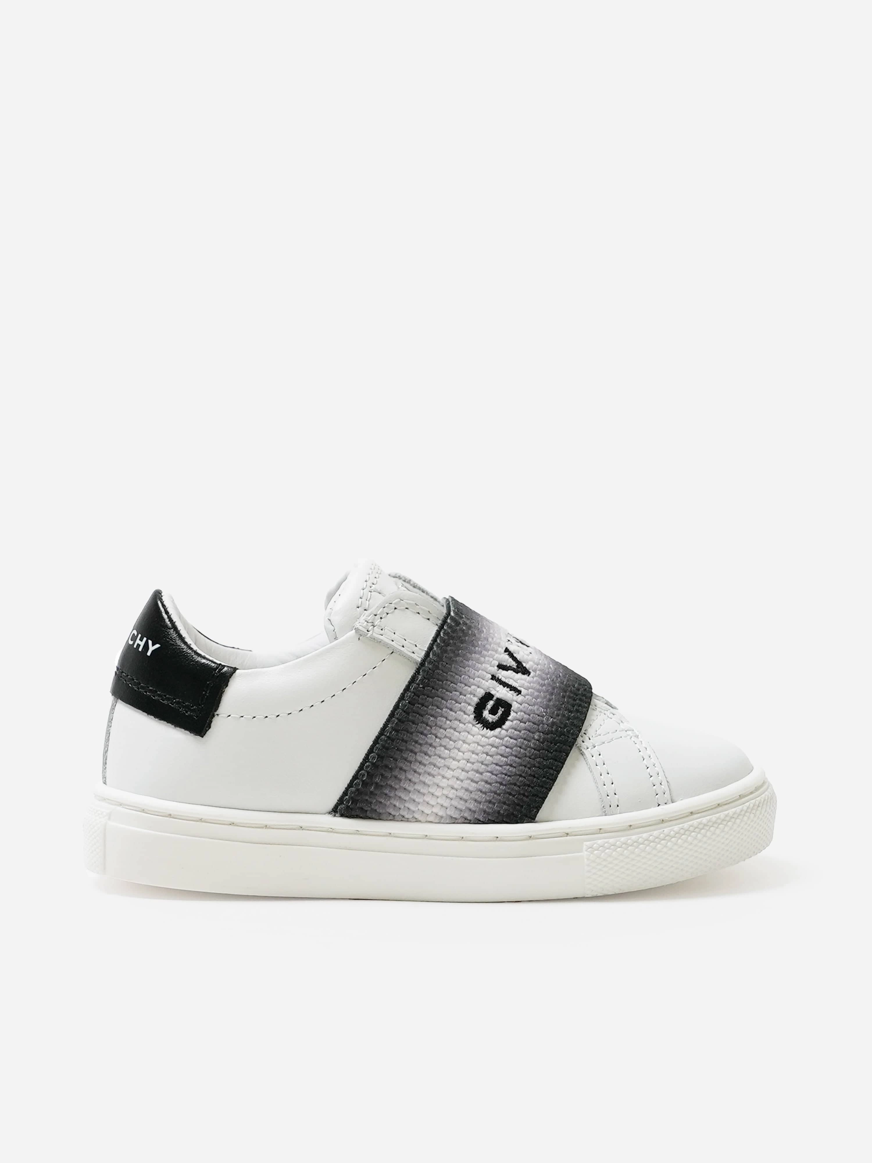 Kids Leather Embroidered Logo Trainers in Black