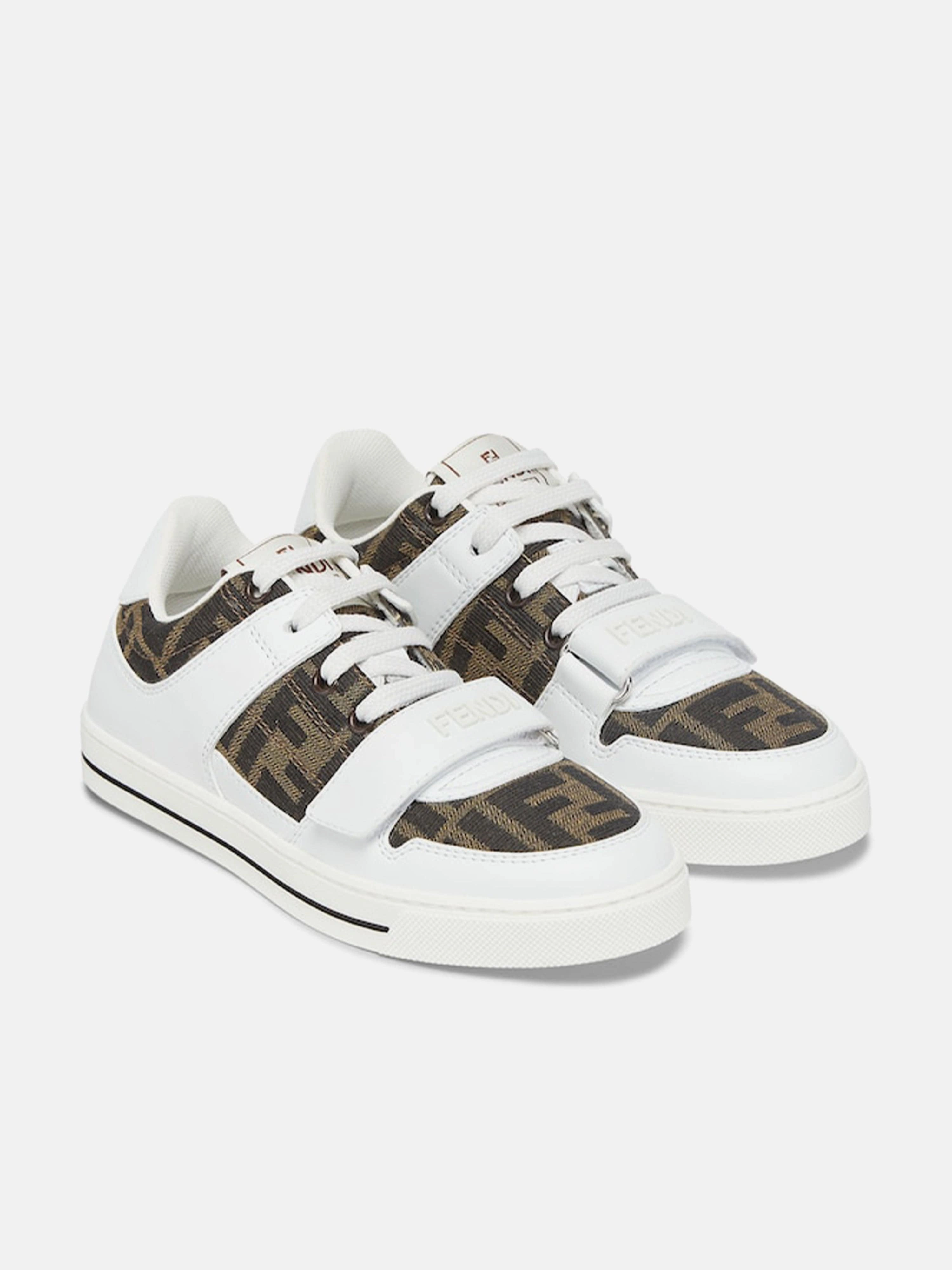 Kids Leather Jacquard Logo Trainers in White