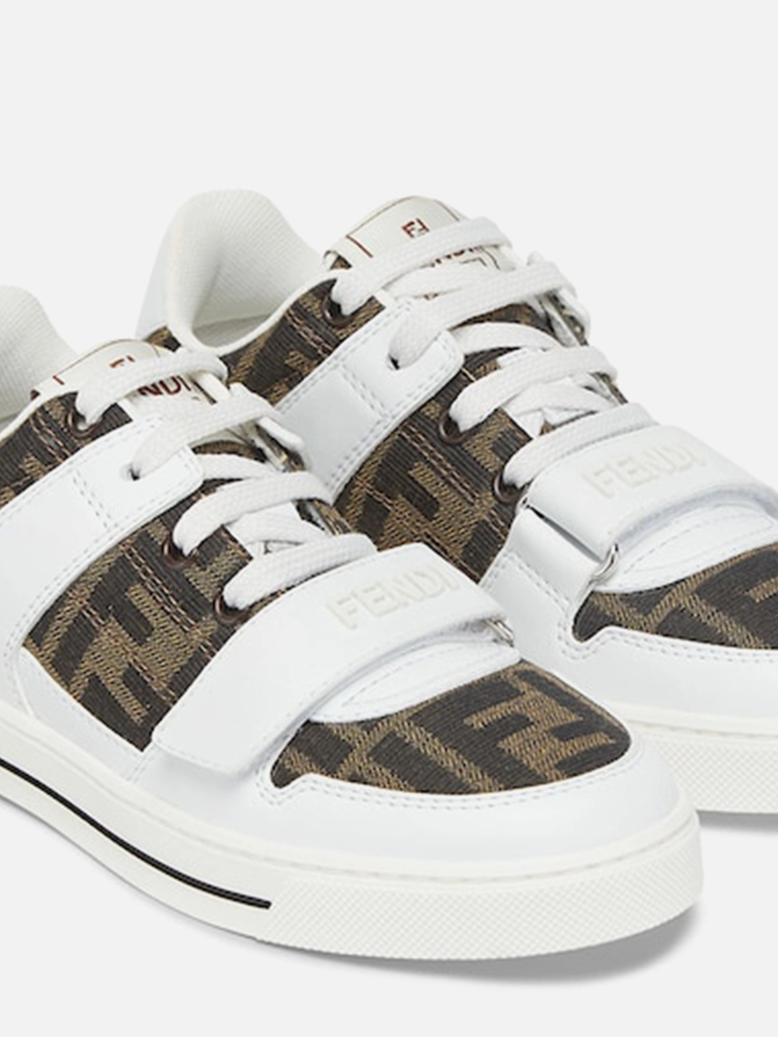 Kids Leather Jacquard Logo Trainers in White