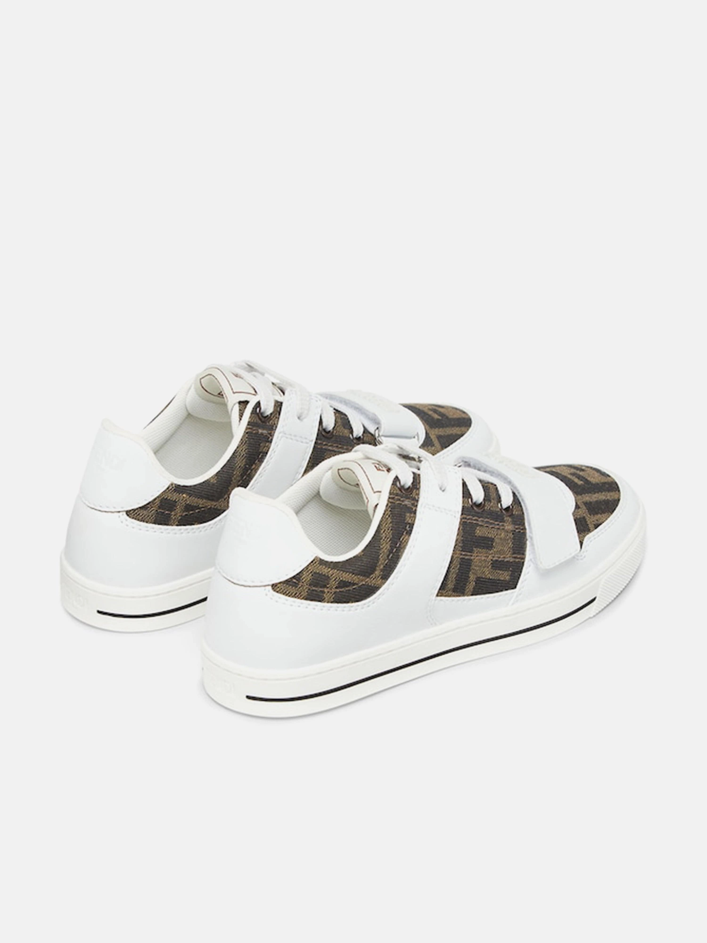 Kids Leather Jacquard Logo Trainers in White