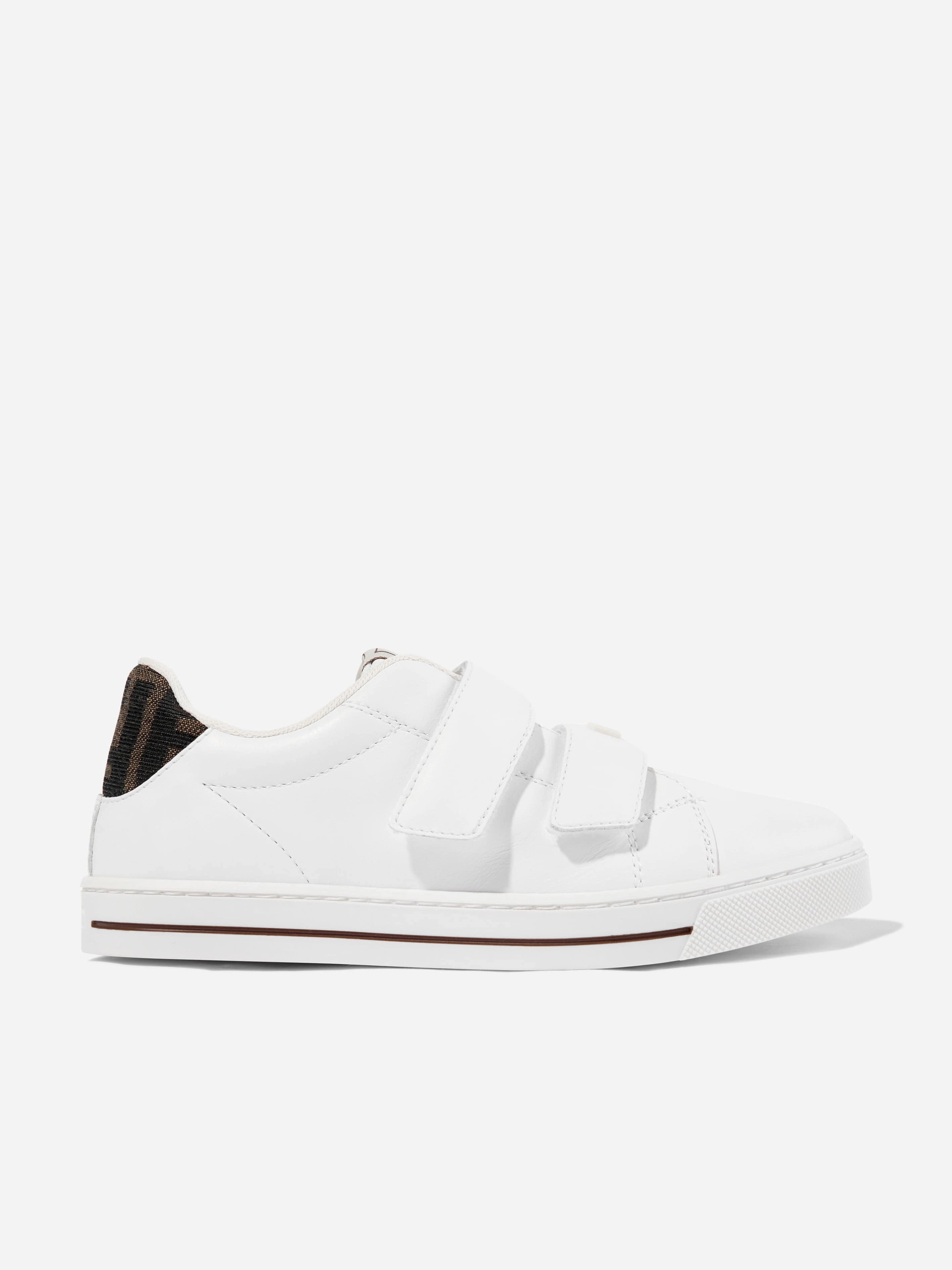 Kids Leather Velcro Strap Trainers in White