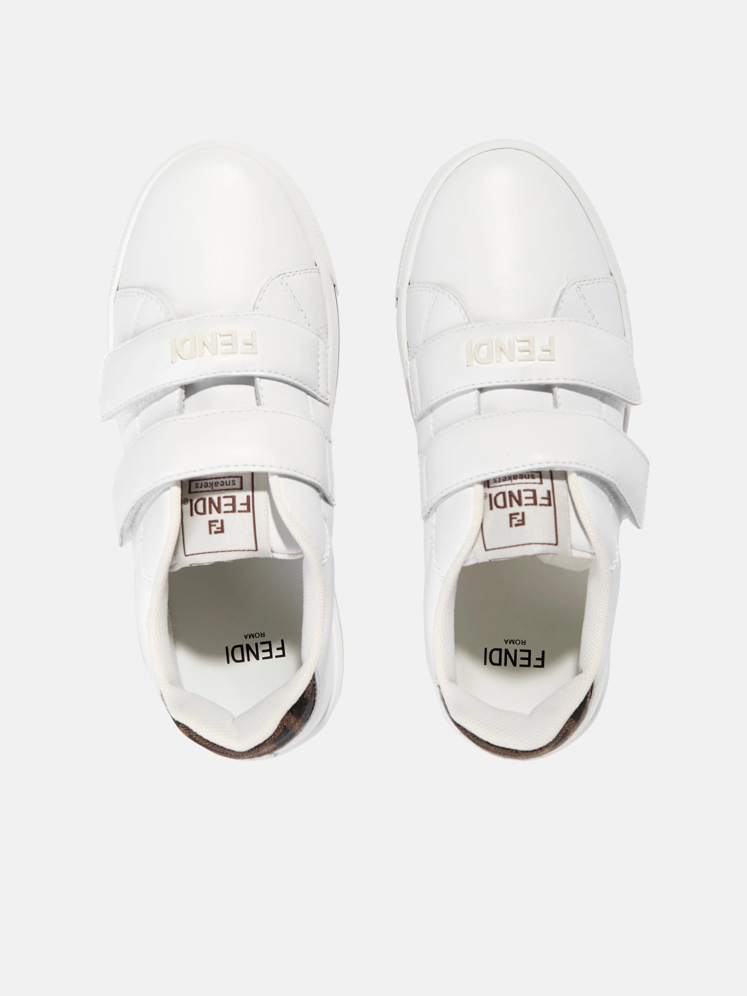 Kids Leather Velcro Strap Trainers in White