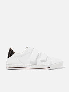 Kids Leather Velcro Strap Trainers in White
