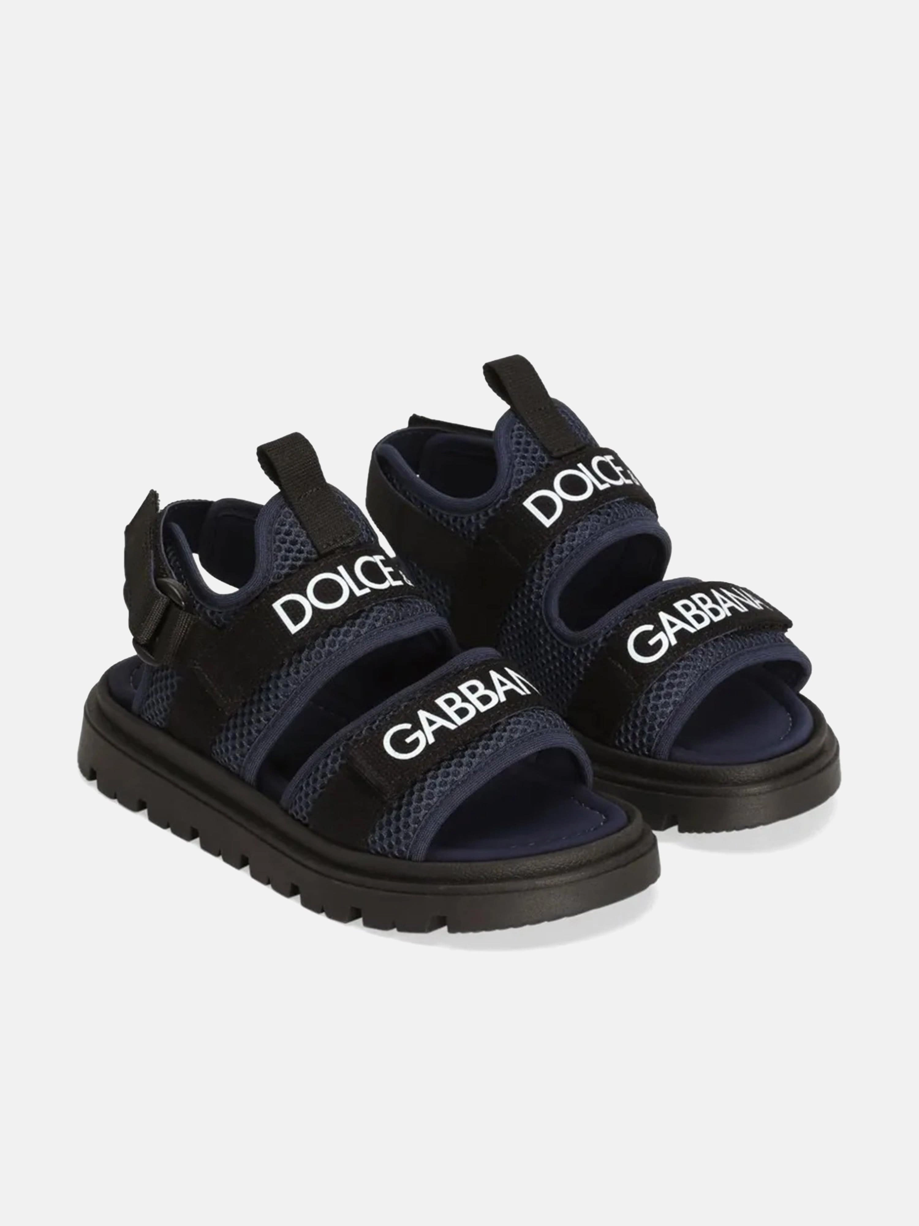 Kids Mesh Logo Tape Sandals in Blue