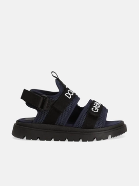 Kids Mesh Logo Tape Sandals in Blue