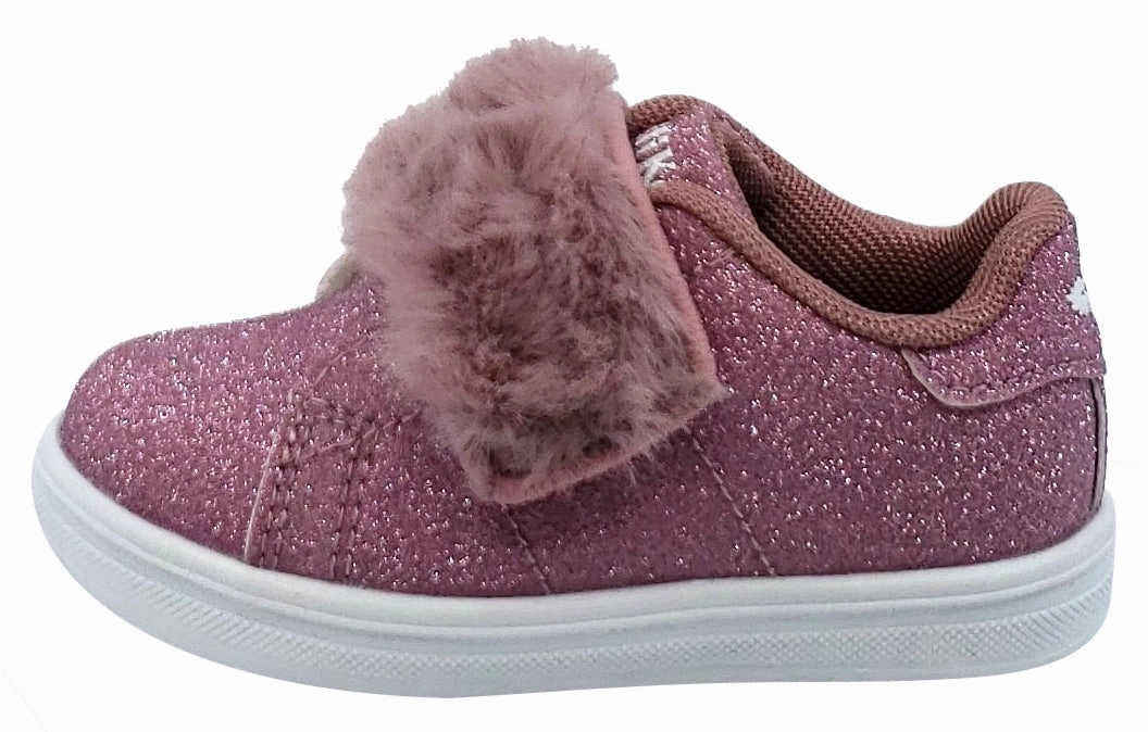 Lelli Kelly Girl's Pink Sparkle Hook and Loop Faux Fur Sneakers