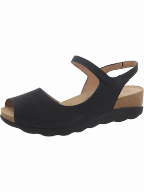 Marcy Milled Womens Leather Peep Toe Wedge Sandals
