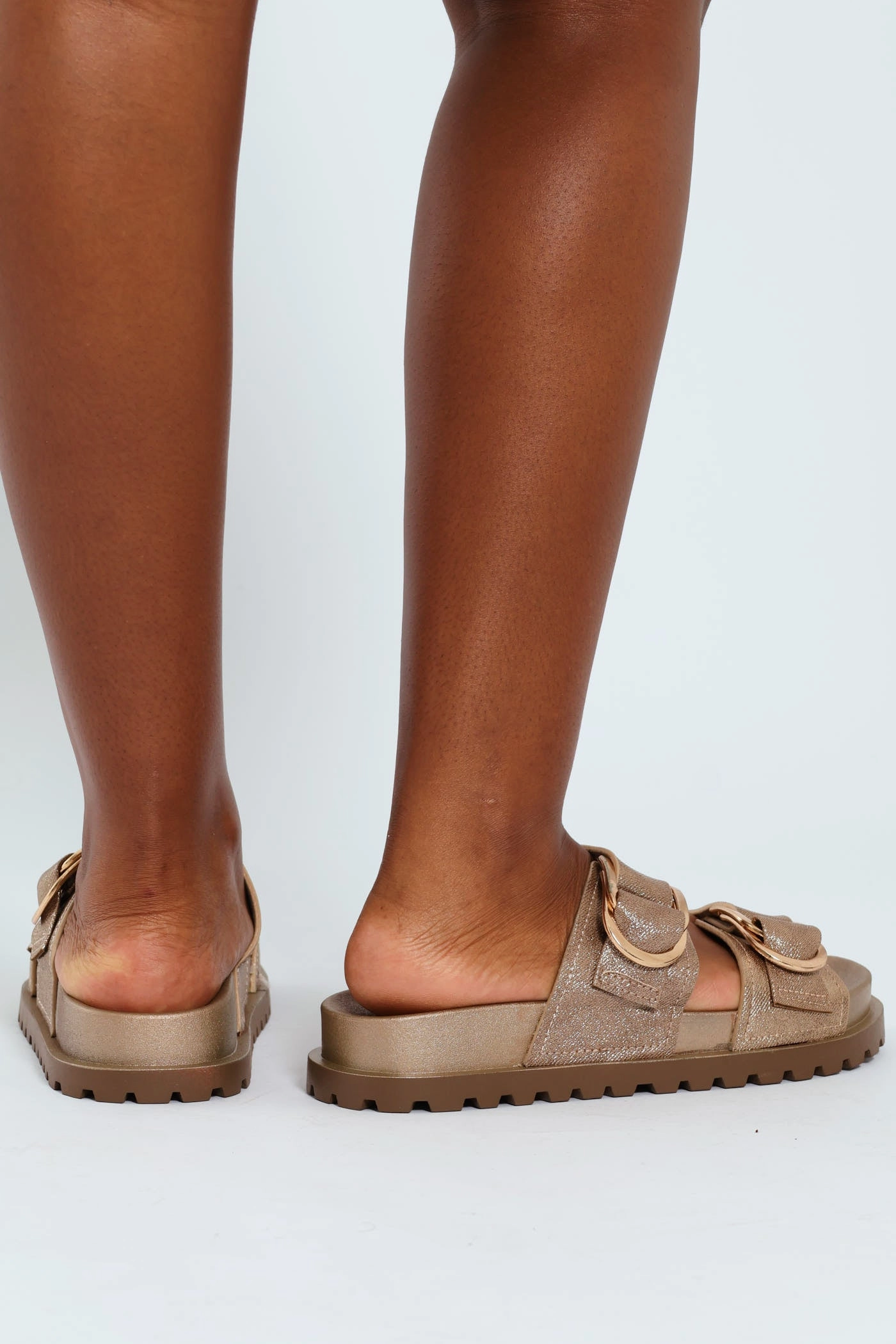 Metallic Double Strap Mule Sandal - Rose Gold