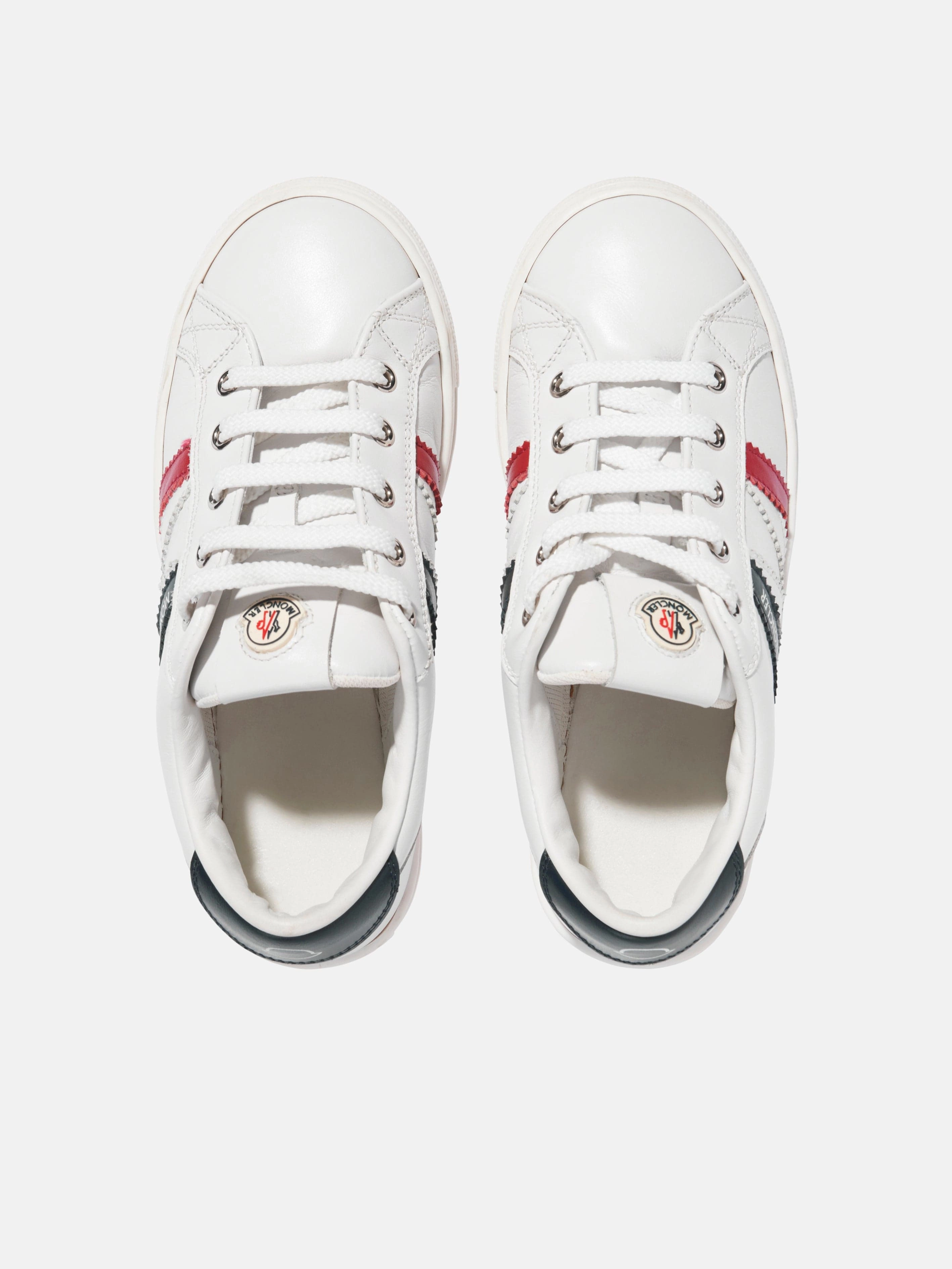 Moncler Enfant Kids Leather Petit Monaco Low Top Trainers in White