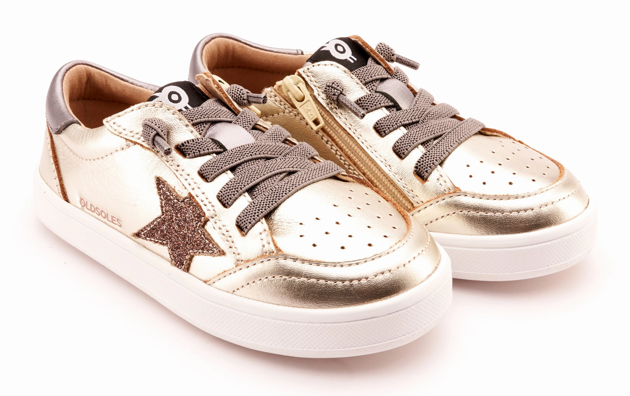 Old Soles Girl's 1006 Platinum Runner Casual Shoes - Titanium / Glam Choc / Rich Silver / White Sole