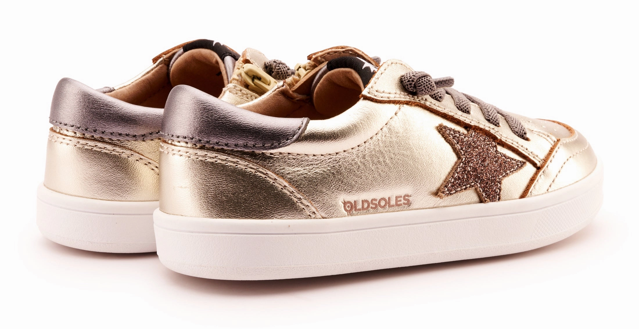 Old Soles Girl's 1006 Platinum Runner Casual Shoes - Titanium / Glam Choc / Rich Silver / White Sole