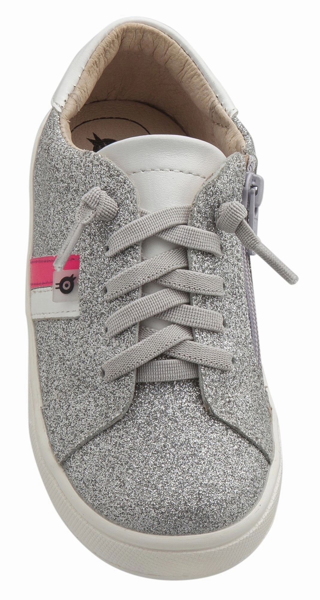 Old Soles Girl's Glambo Leather Sneakers, Glam Argent/Snow/Neon Pink/Silver