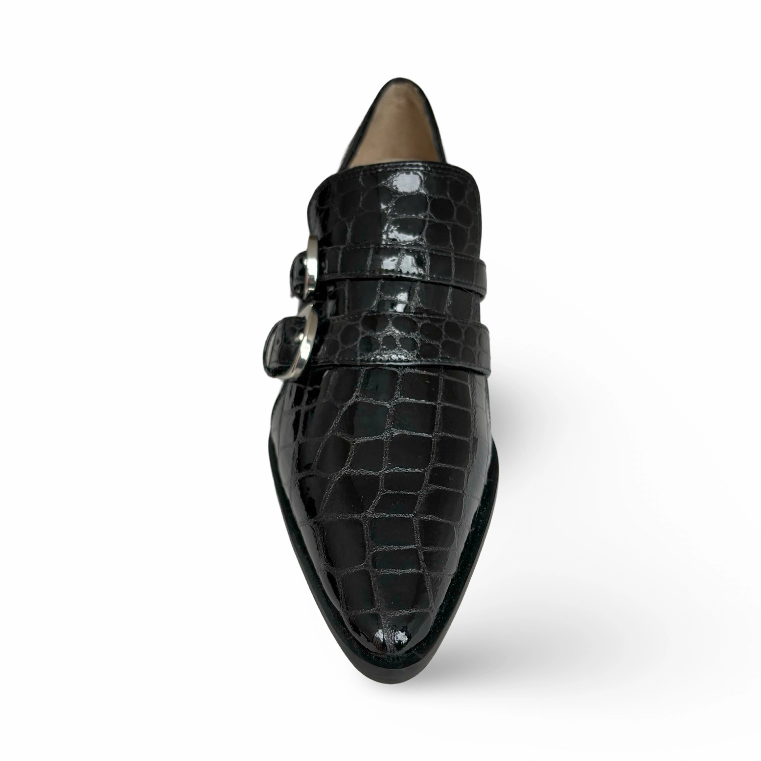 Palagio Patent Black Croc Buckle
