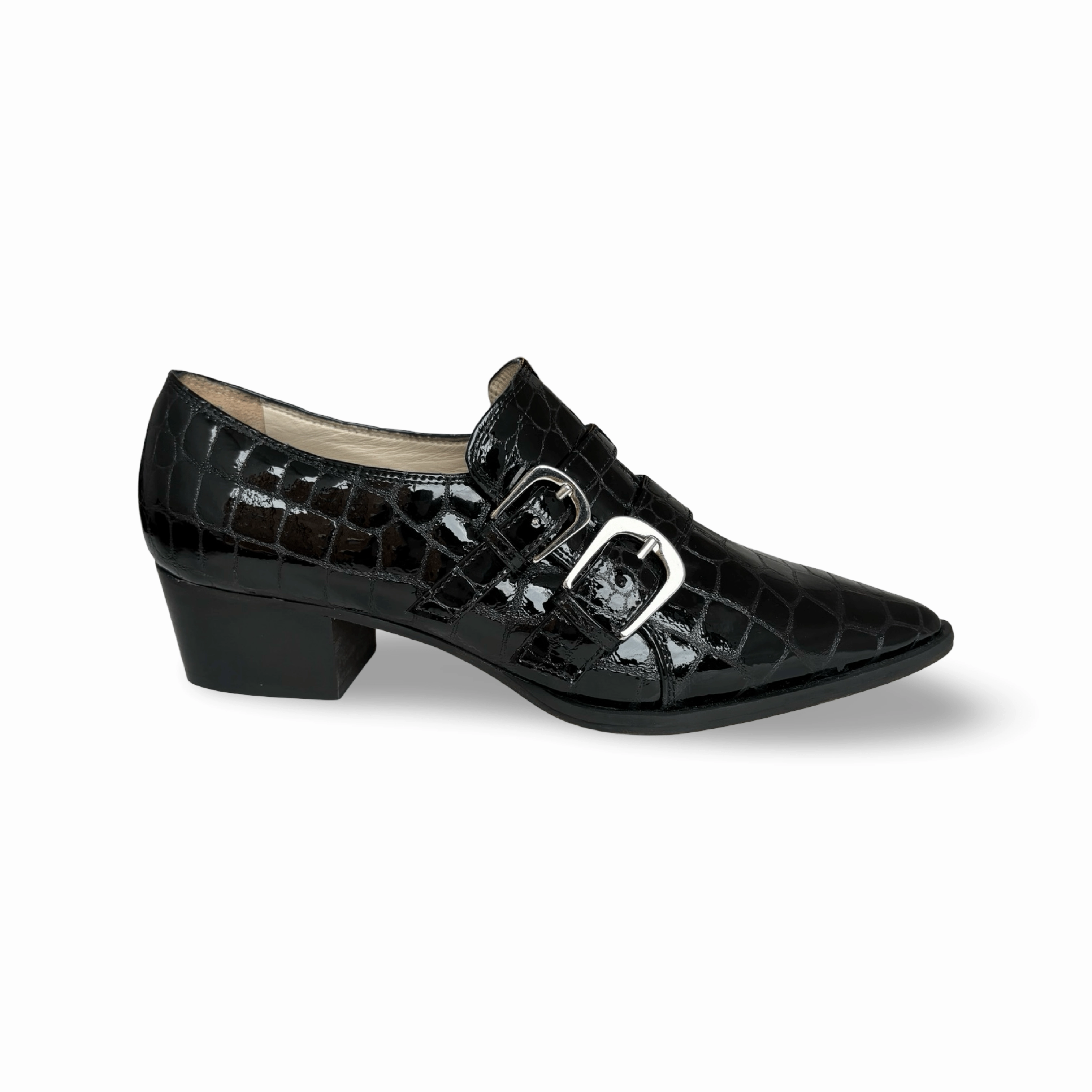 Palagio Patent Black Croc Buckle