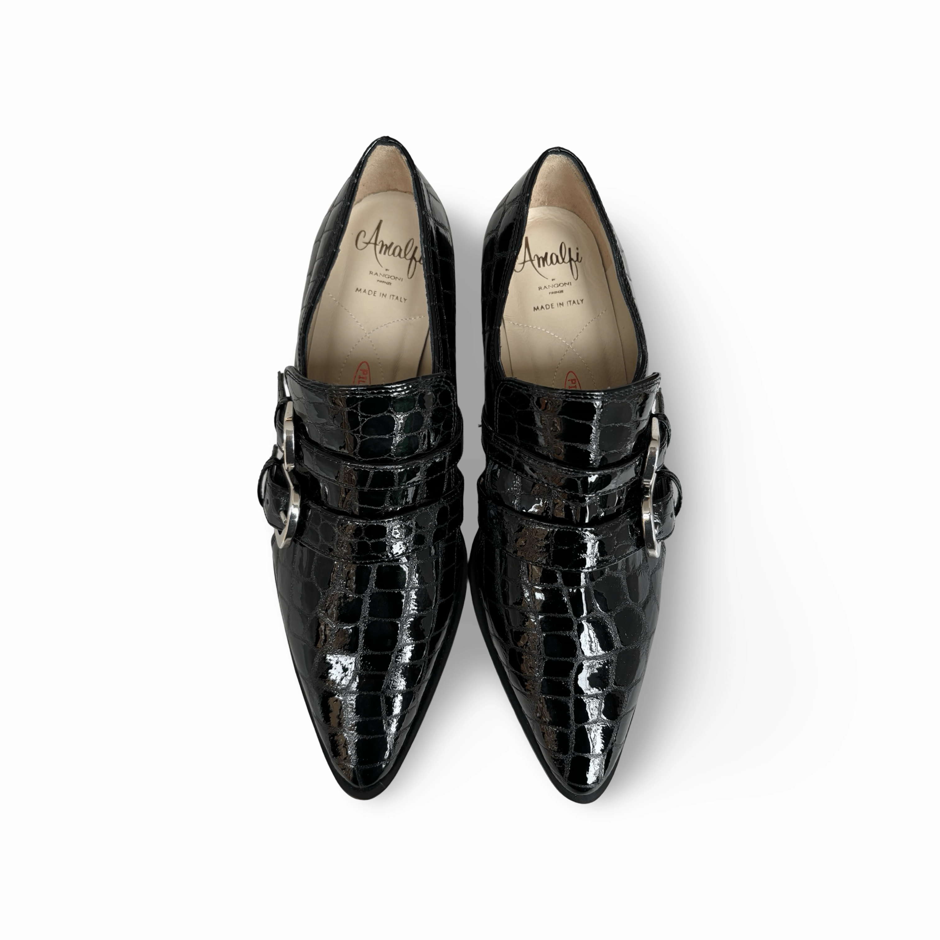 Palagio Patent Black Croc Buckle