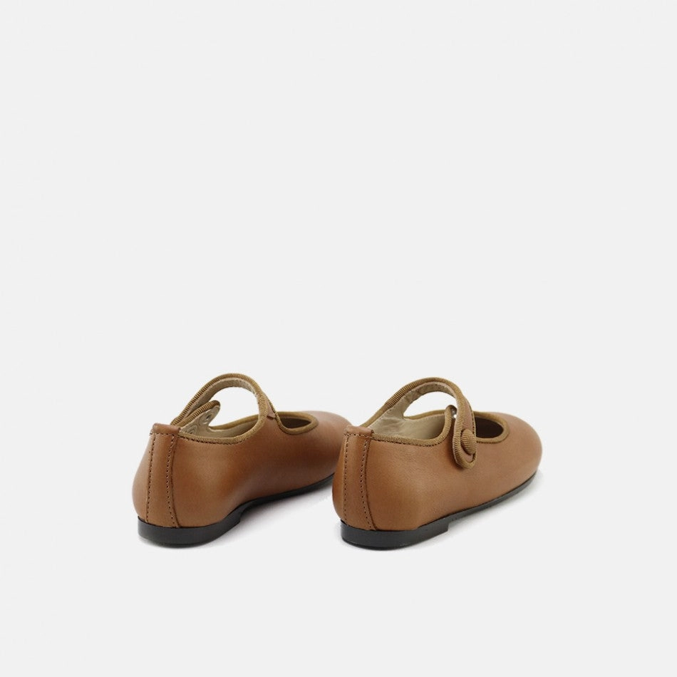 Papanatas Eli Girls Tan Cuero Leather Mary Jane