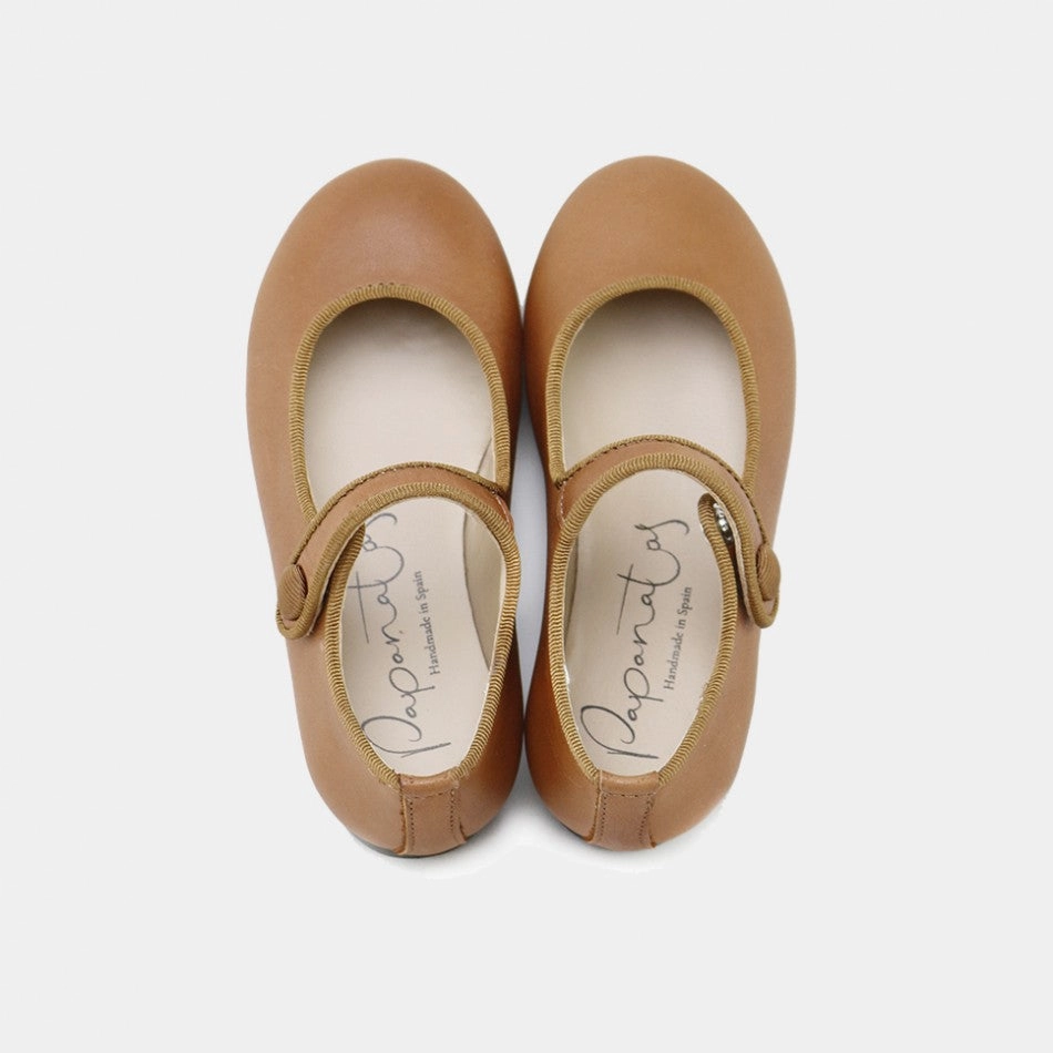 Papanatas Eli Girls Tan Cuero Leather Mary Jane