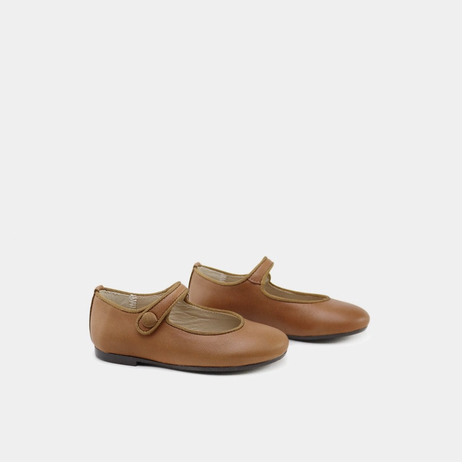 Papanatas Eli Girls Tan Cuero Leather Mary Jane