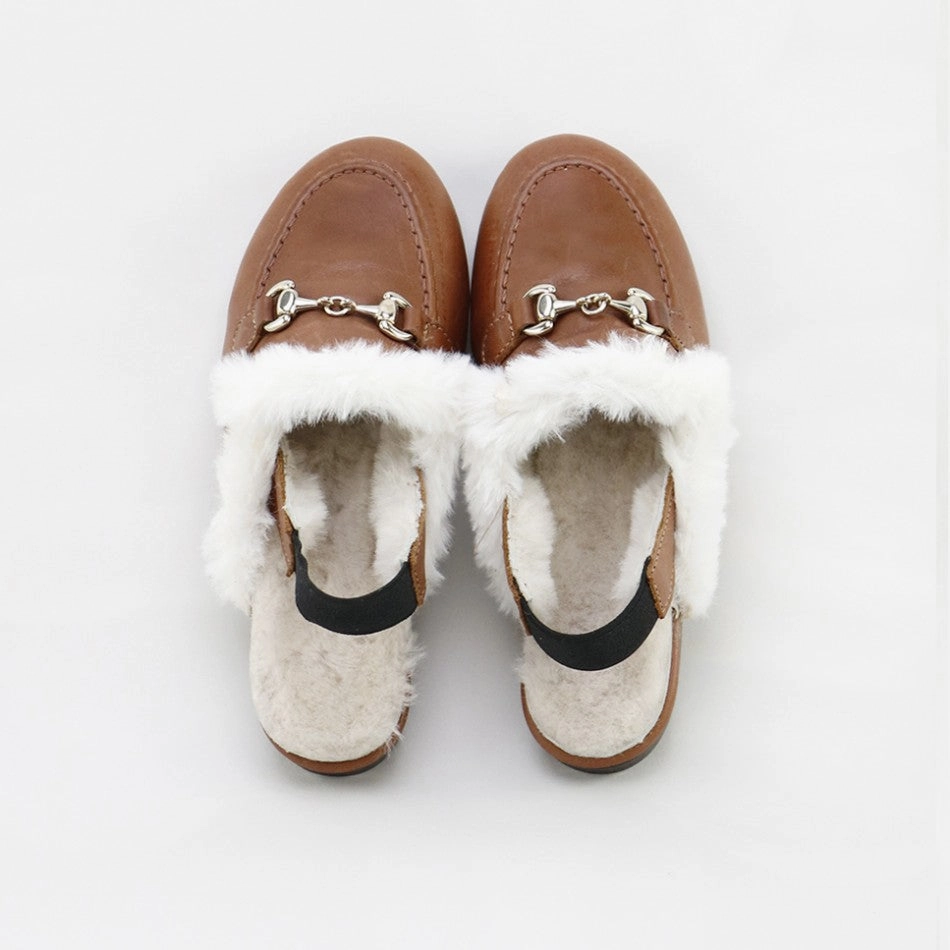 Papanatas Eli Tan Cuero Fur Leather Sling backs