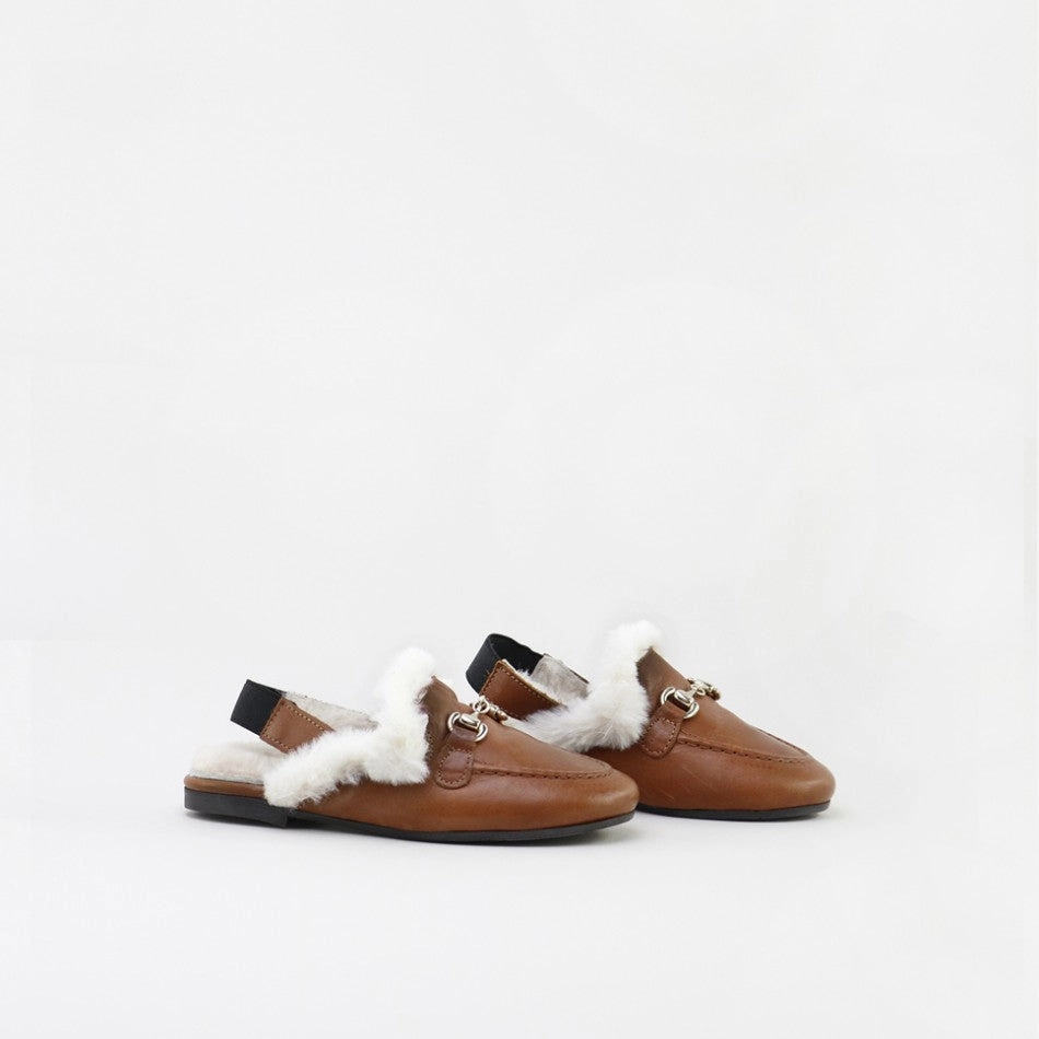 Papanatas Eli Tan Cuero Fur Leather Sling backs