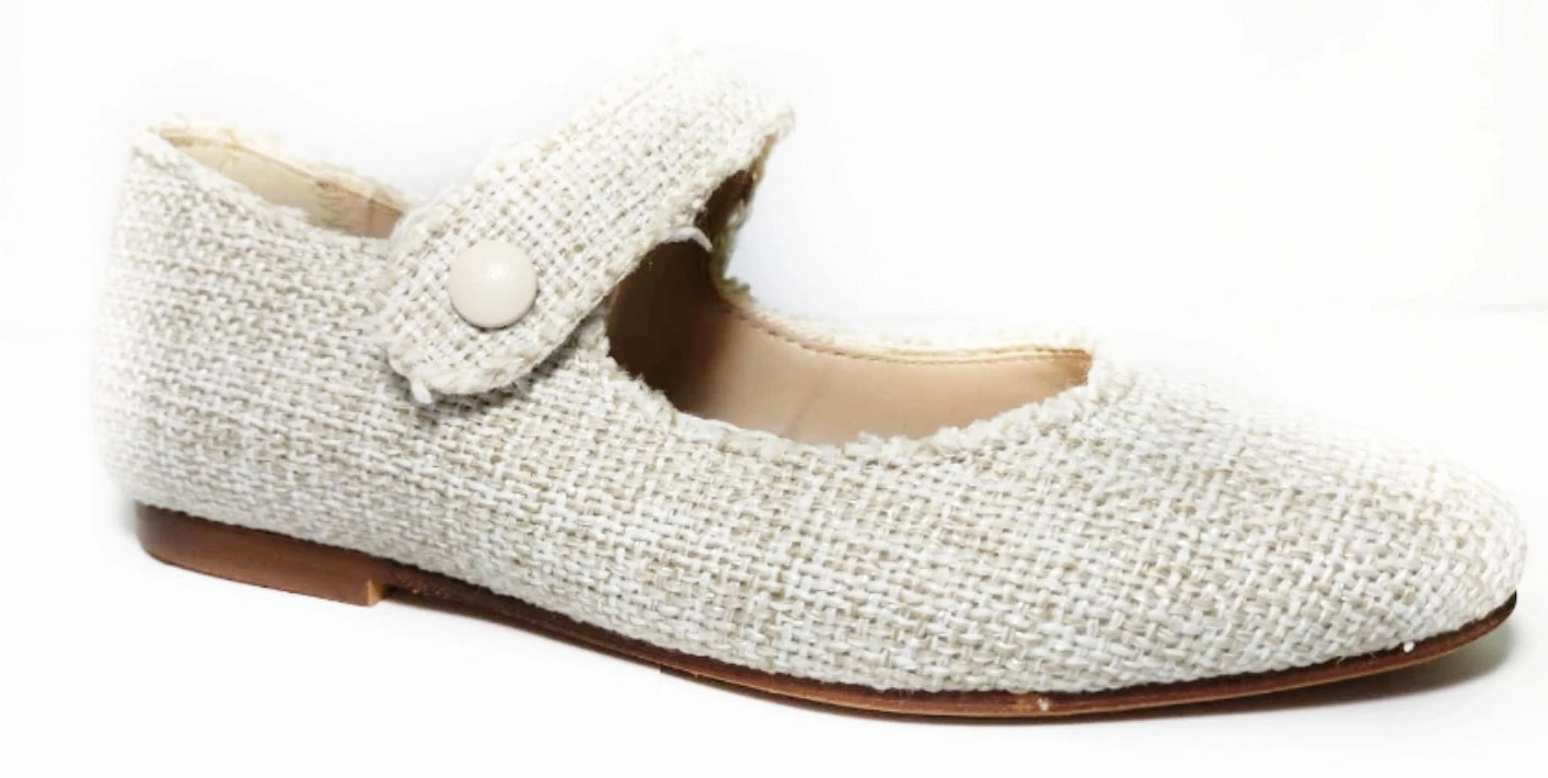 Papanatas Eli White Marfil Textured Mary Jane