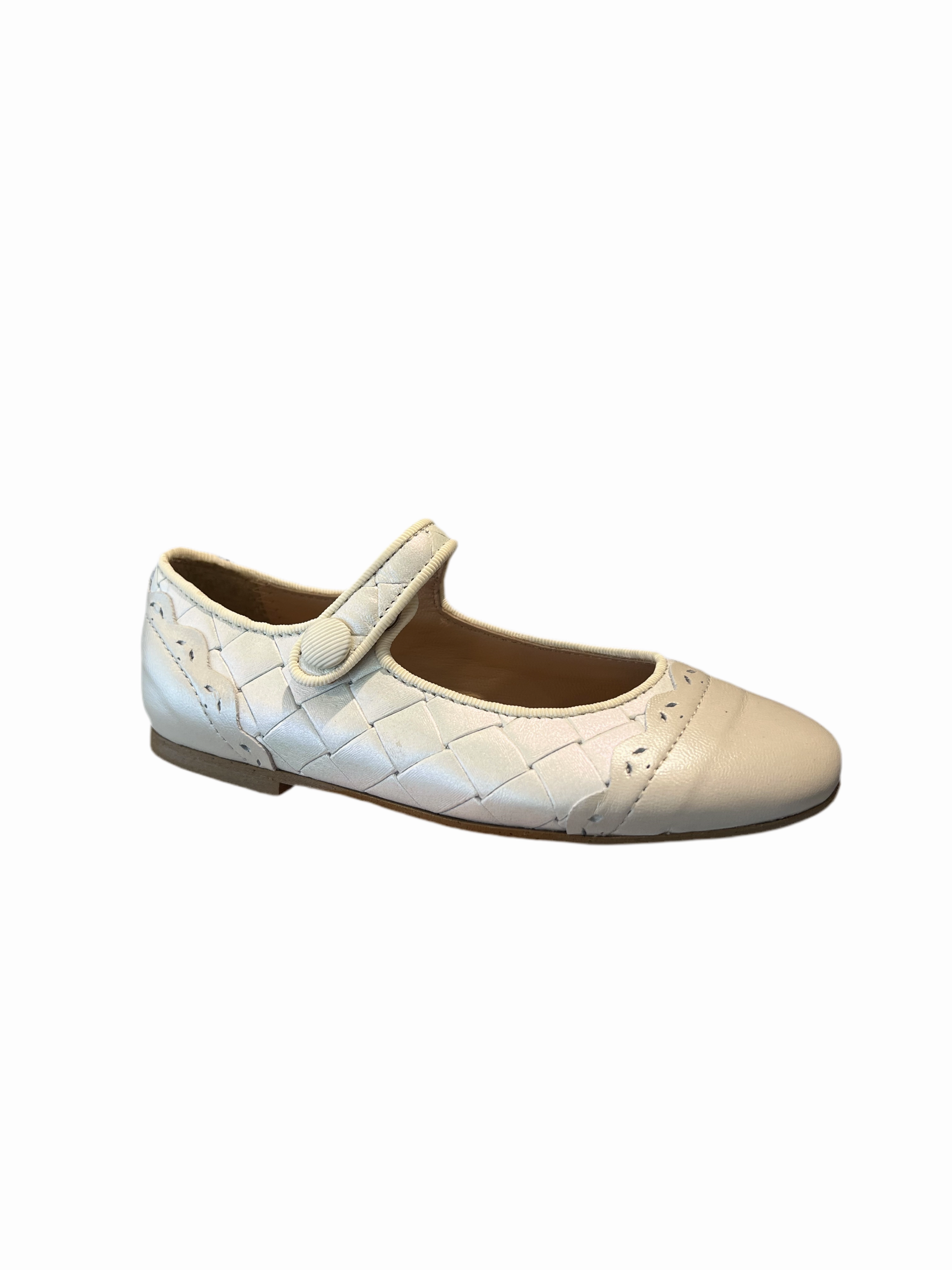 Papanatas Girls Cream Diamante Leather Mary Jane