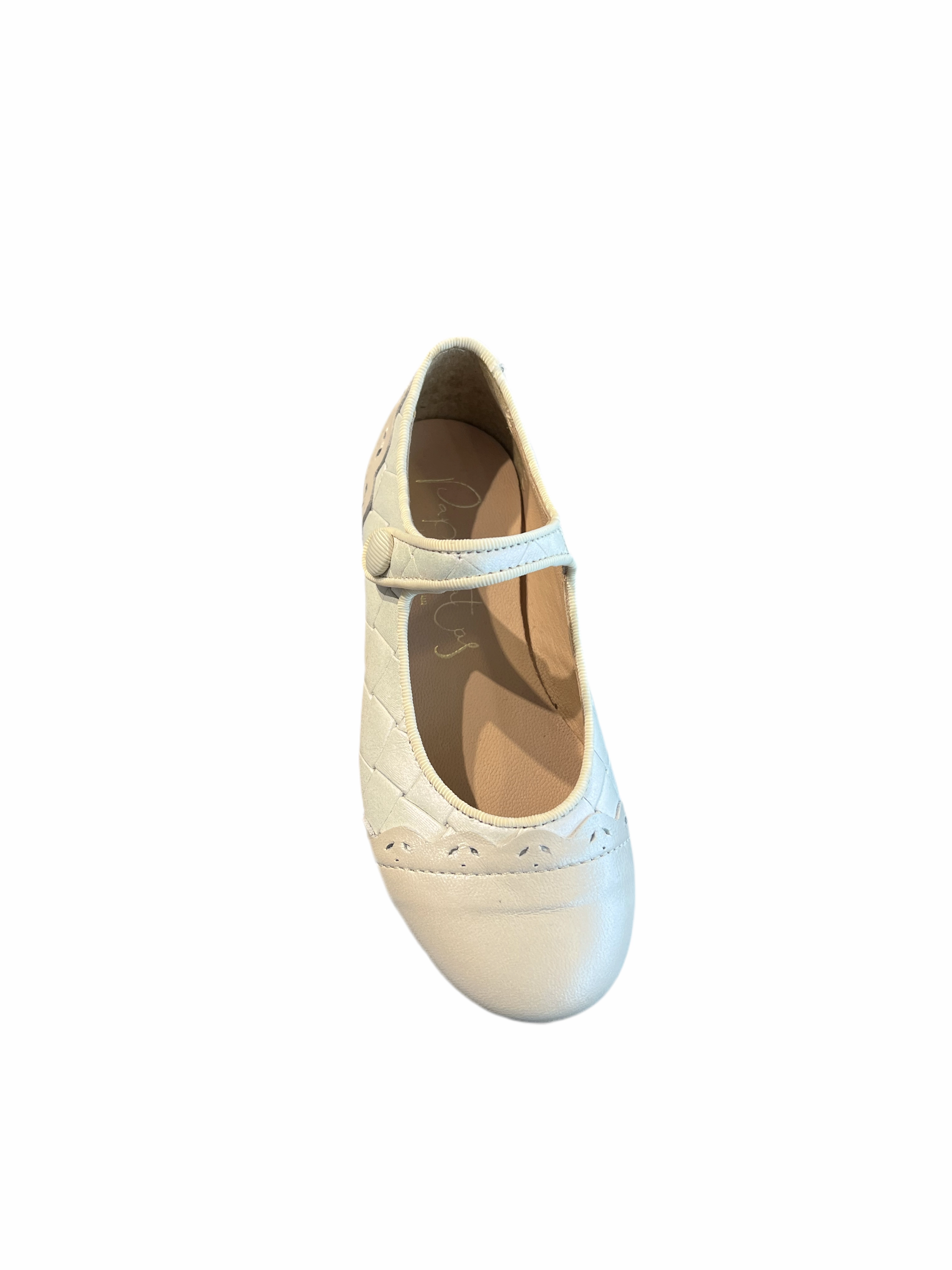 Papanatas Girls Cream Diamante Leather Mary Jane