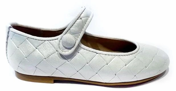 Papanatas Girls Cream Square Leather Mary Jane