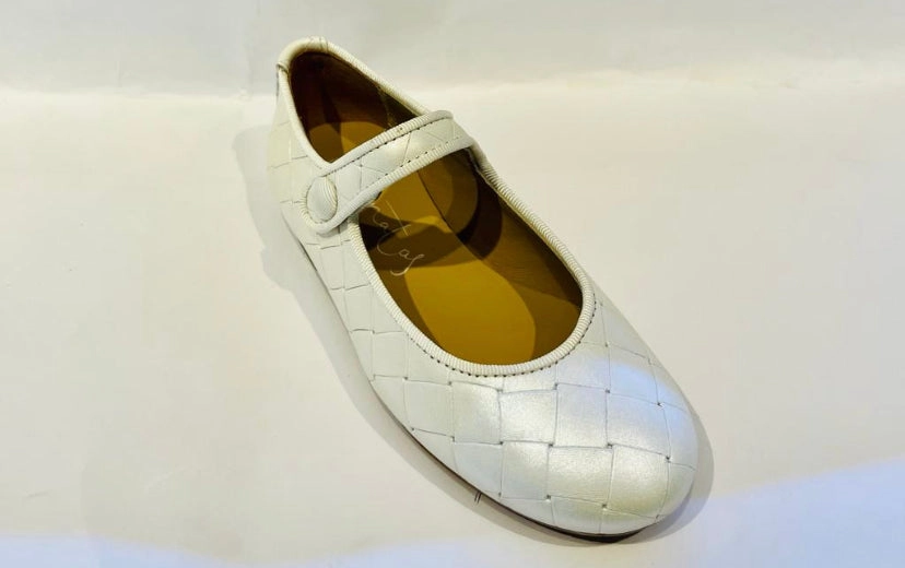 Papanatas Girls Cream Square Leather Mary Jane