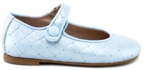 Papanatas Girls Turquoise Blue Square Leather Mary Jane
