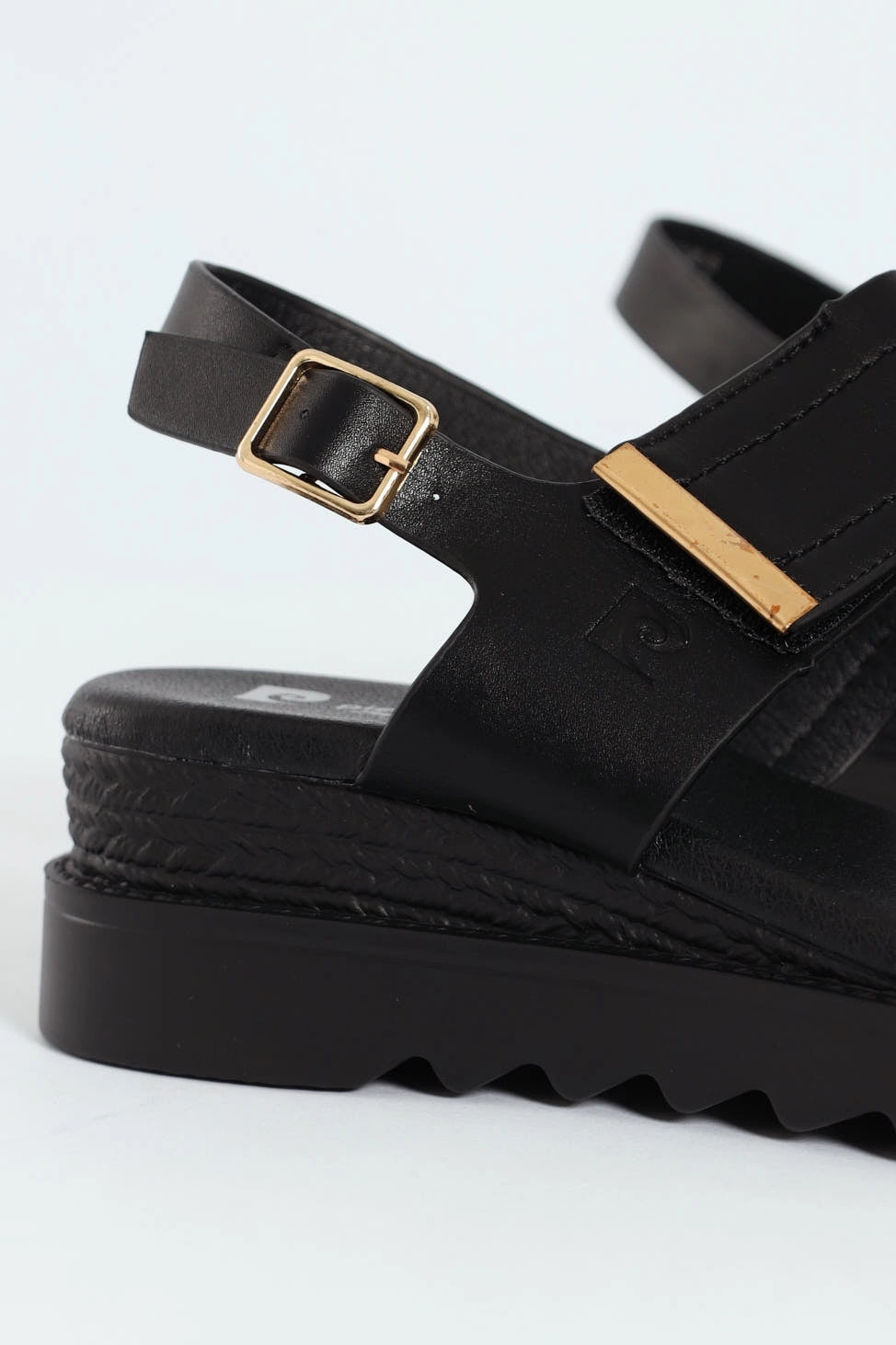 Pertel Double Strap Sport Sandal With Gold Trim - Black
