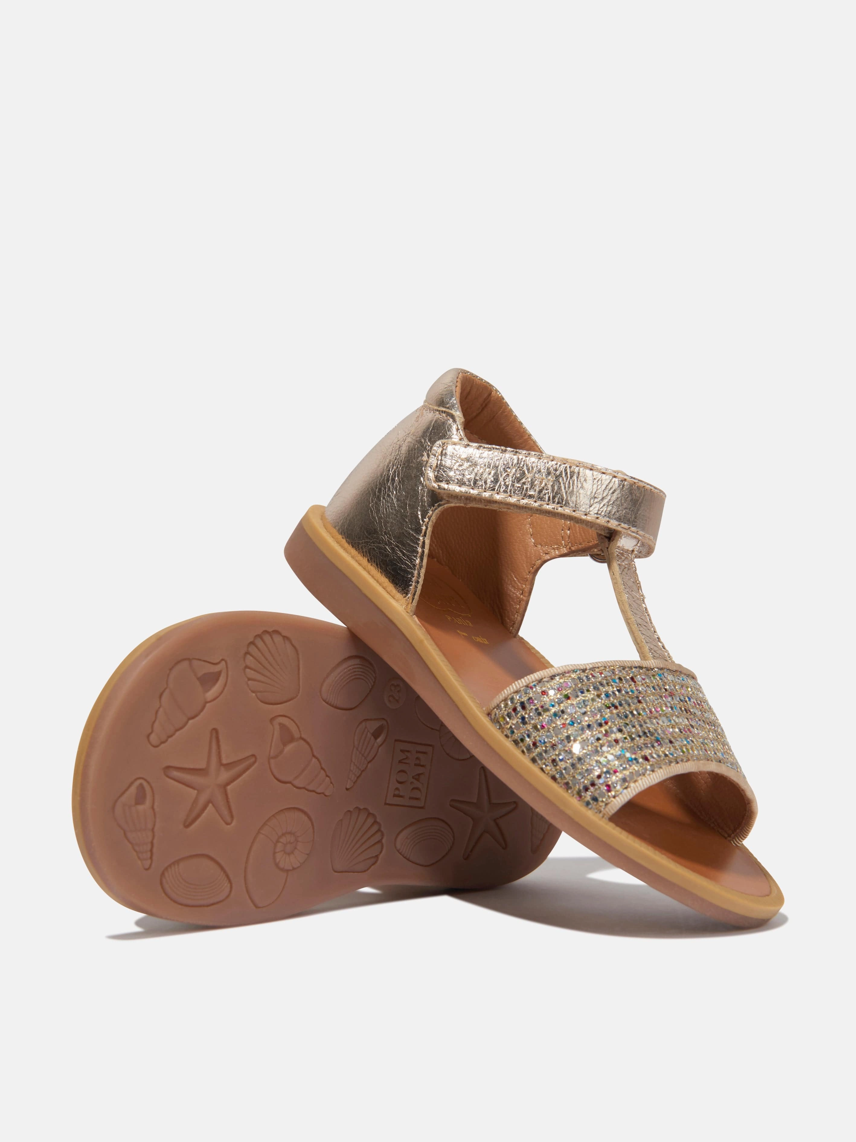 Pom D'Api Girls Poppy Tao Easy Buckle Sandals in Gold
