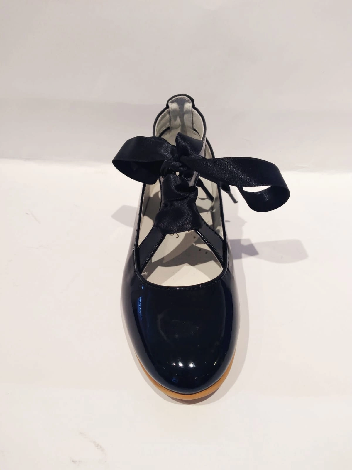 Shawn & Jeffery Ankle Tie Black Patent Girls Dressy Shoe