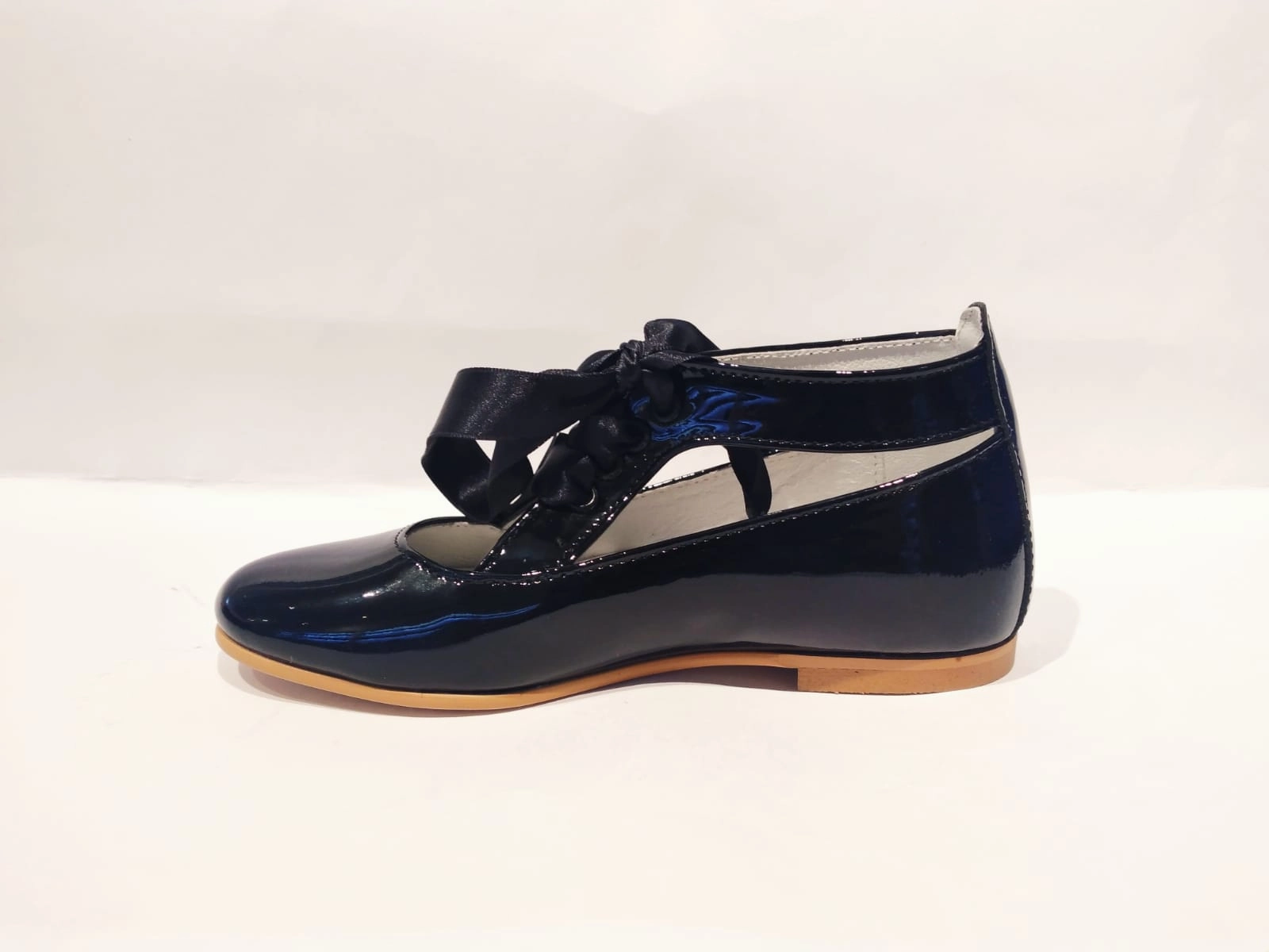 Shawn & Jeffery Ankle Tie Black Patent Girls Dressy Shoe