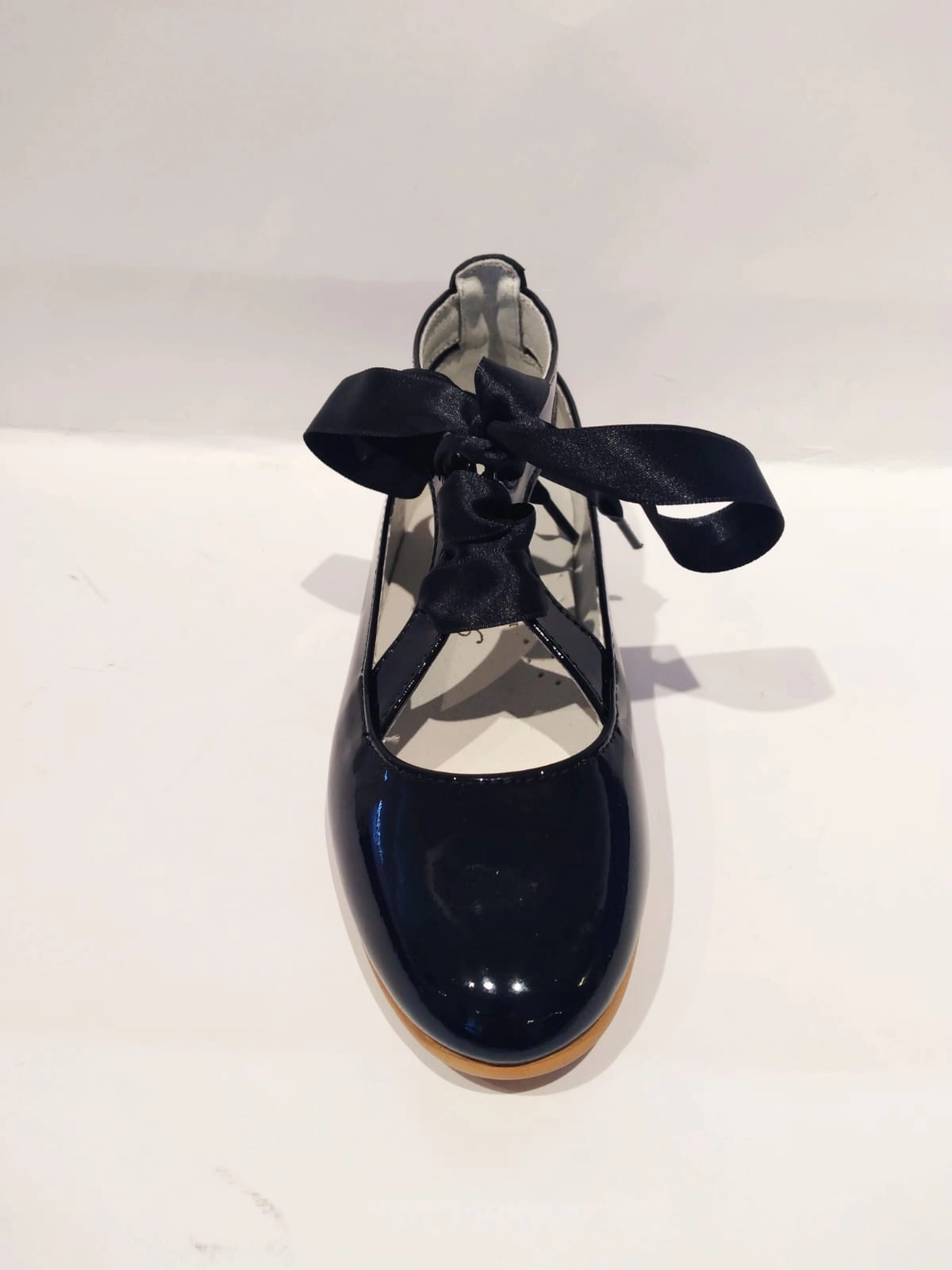 Shawn & Jeffery Ankle Tie Black Patent Girls Dressy Shoe