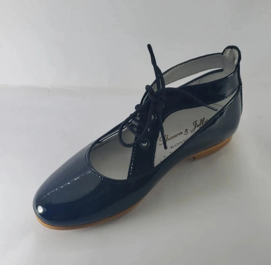 Shawn & Jeffery Ankle Tie Black Patent Girls Dressy Shoe