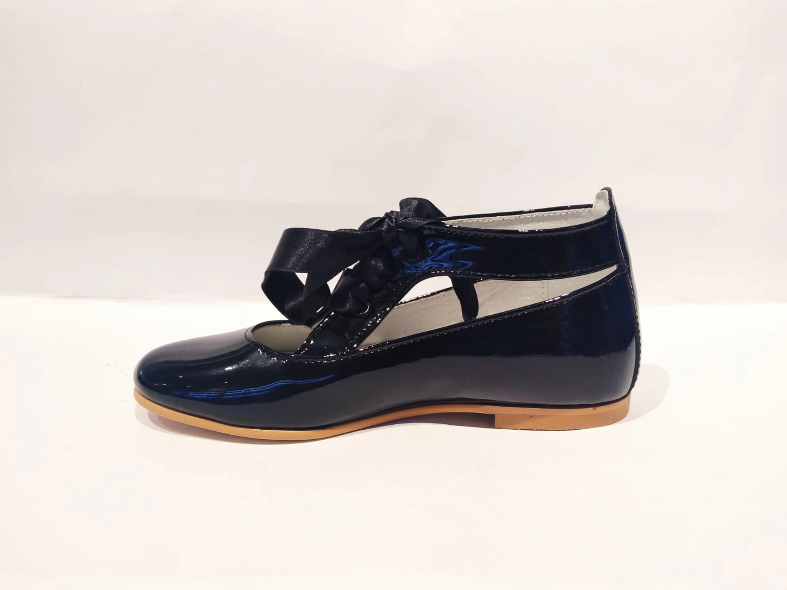 Shawn & Jeffery Ankle Tie Black Patent Girls Dressy Shoe
