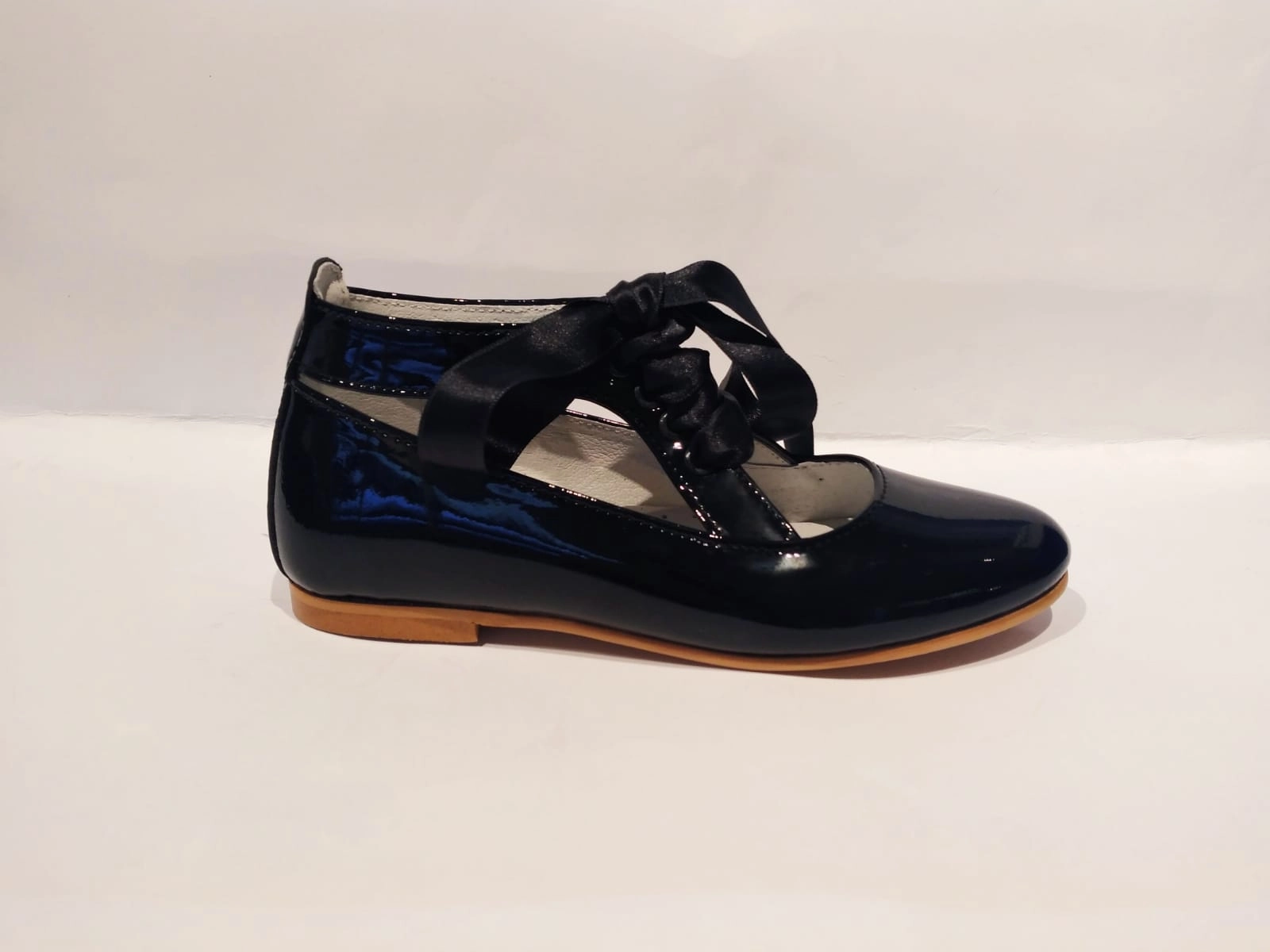 Shawn & Jeffery Ankle Tie Black Patent Girls Dressy Shoe