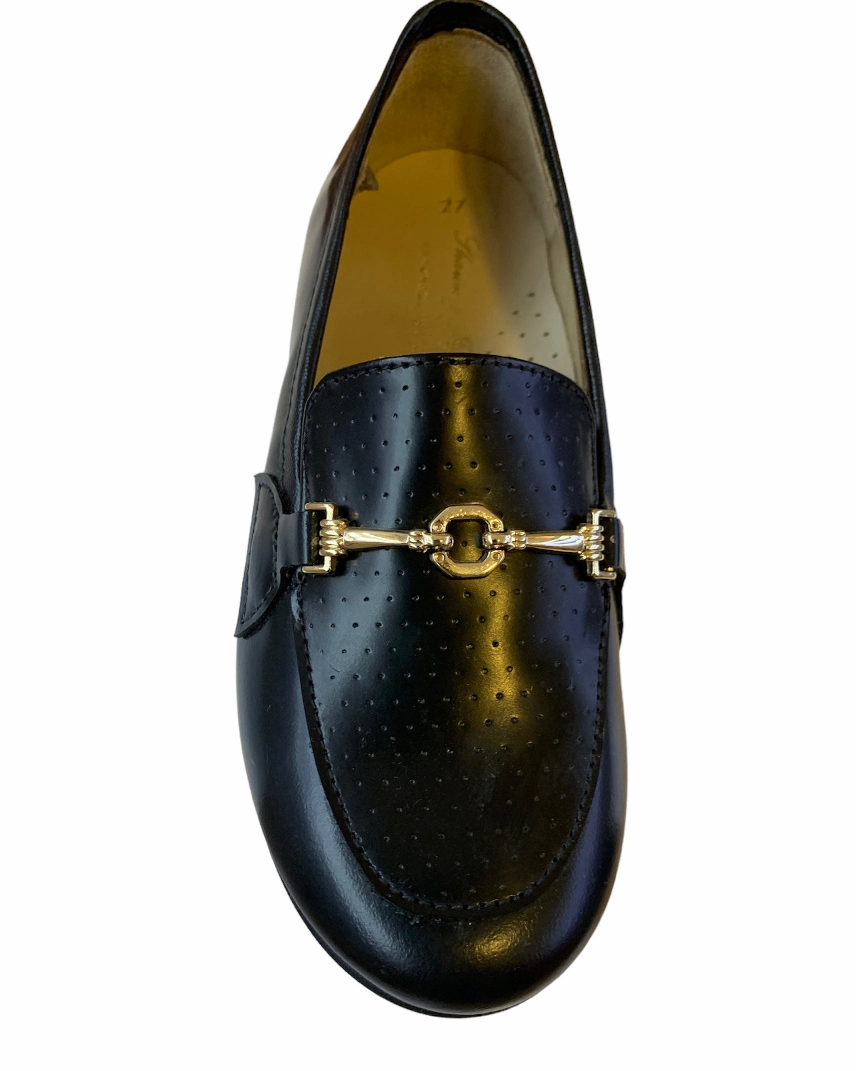Shawn & Jeffery Black Classic Buckle Leather Slip On Smoking Loafer