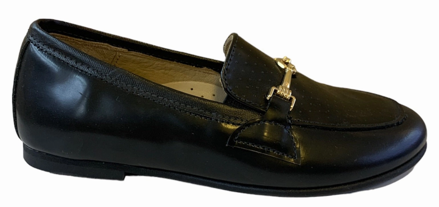 Shawn & Jeffery Black Classic Buckle Leather Slip On Smoking Loafer