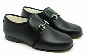 Shawn & Jeffery Black Leather Buckle Slip on Smoking Shoe
